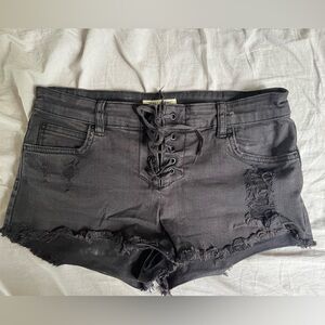 Billabong Black Lace-Up Distressed Denim Shorts